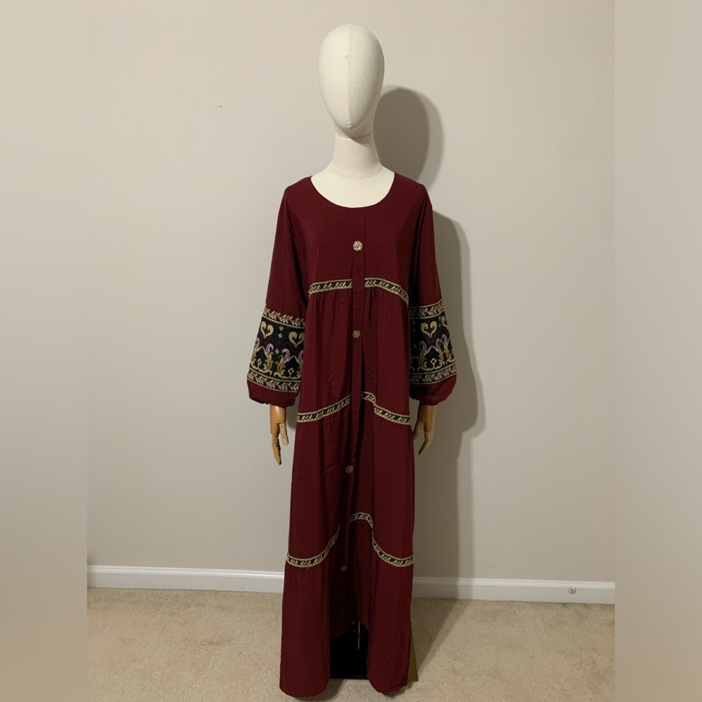 Maroon Embroidered Dress / Arab Traditional Abaya